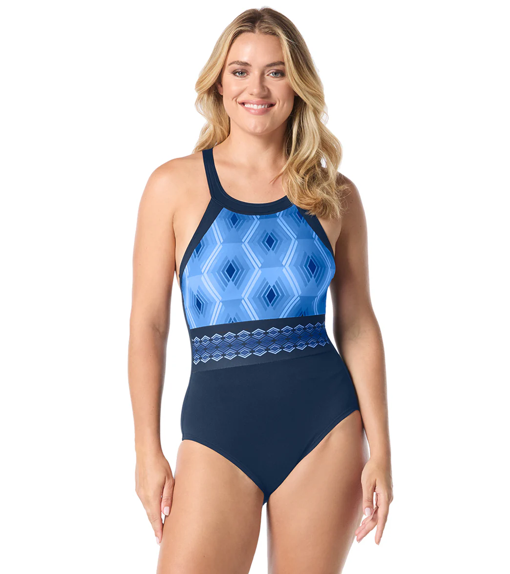 Gabar Women' s Chlorine Resistant Aqua Prisms High Neck One Piece Swimsuit - Image 8
