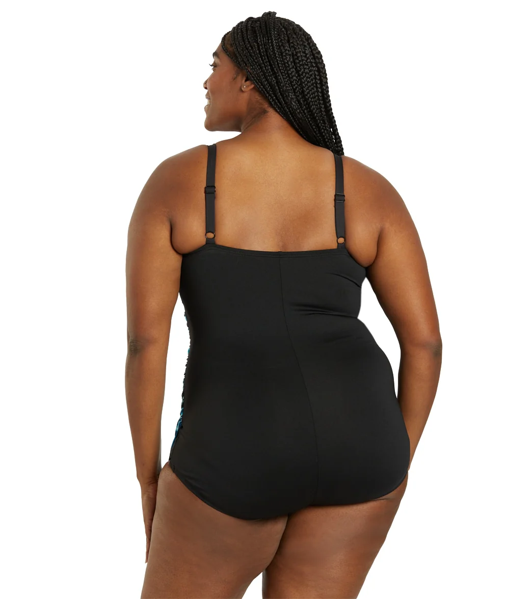 Gabar Women's Chlorine Resistant Deep Sea Draped Surplice Sarong One Piece Swimsuit - Image 3