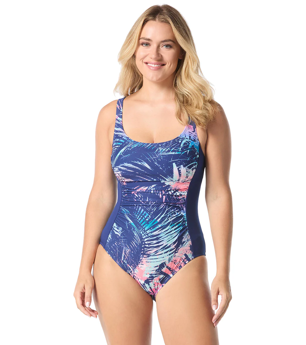 Gabar Women's Chlorine Resistant Mirage Palm Scoop Neck Ruched One Piece Swimsuit - Image 4