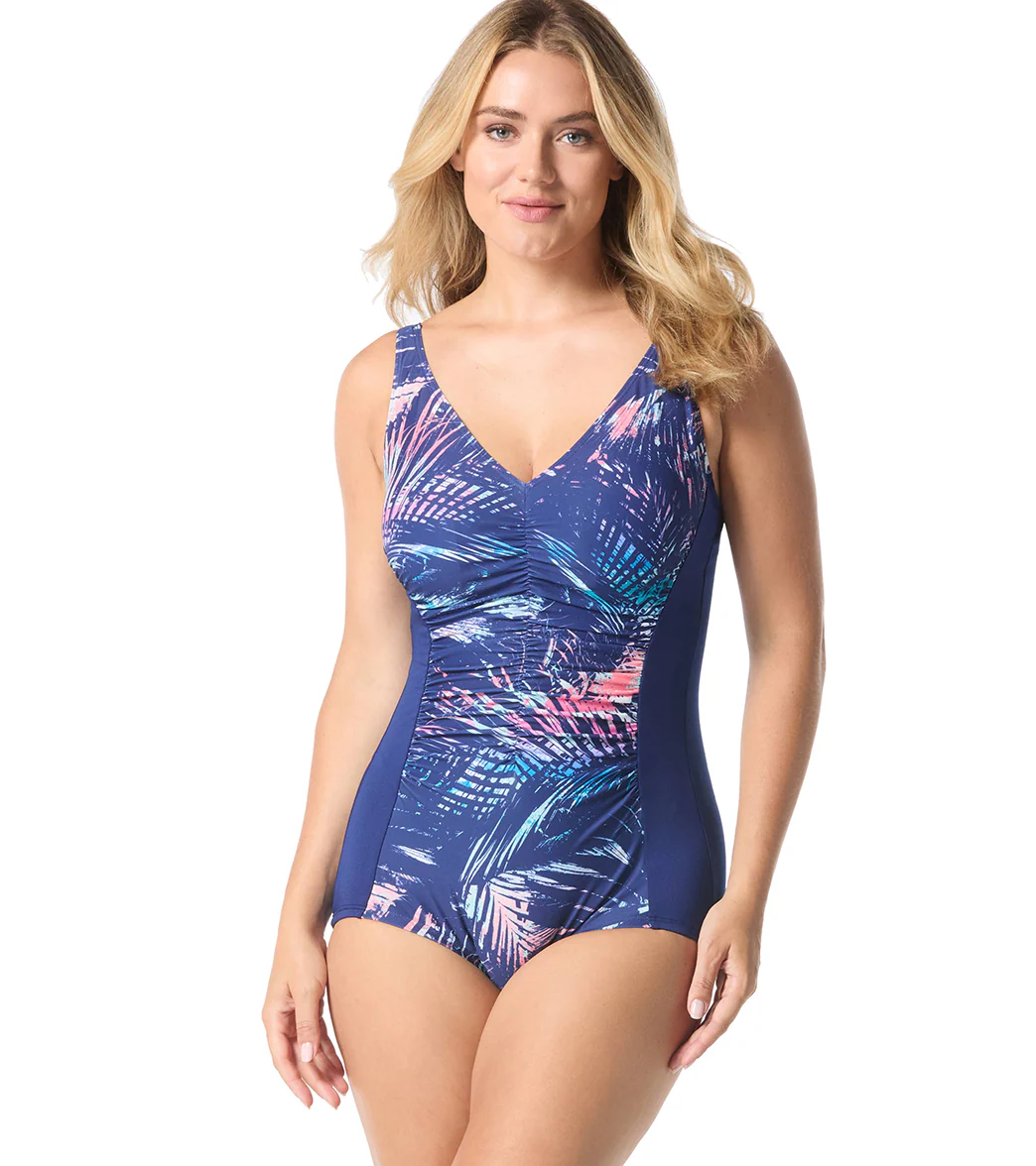 Gabar Women's Chlorine Resistant Mirage Palm V Neck Ruched One Piece Swimsuit - Image 5