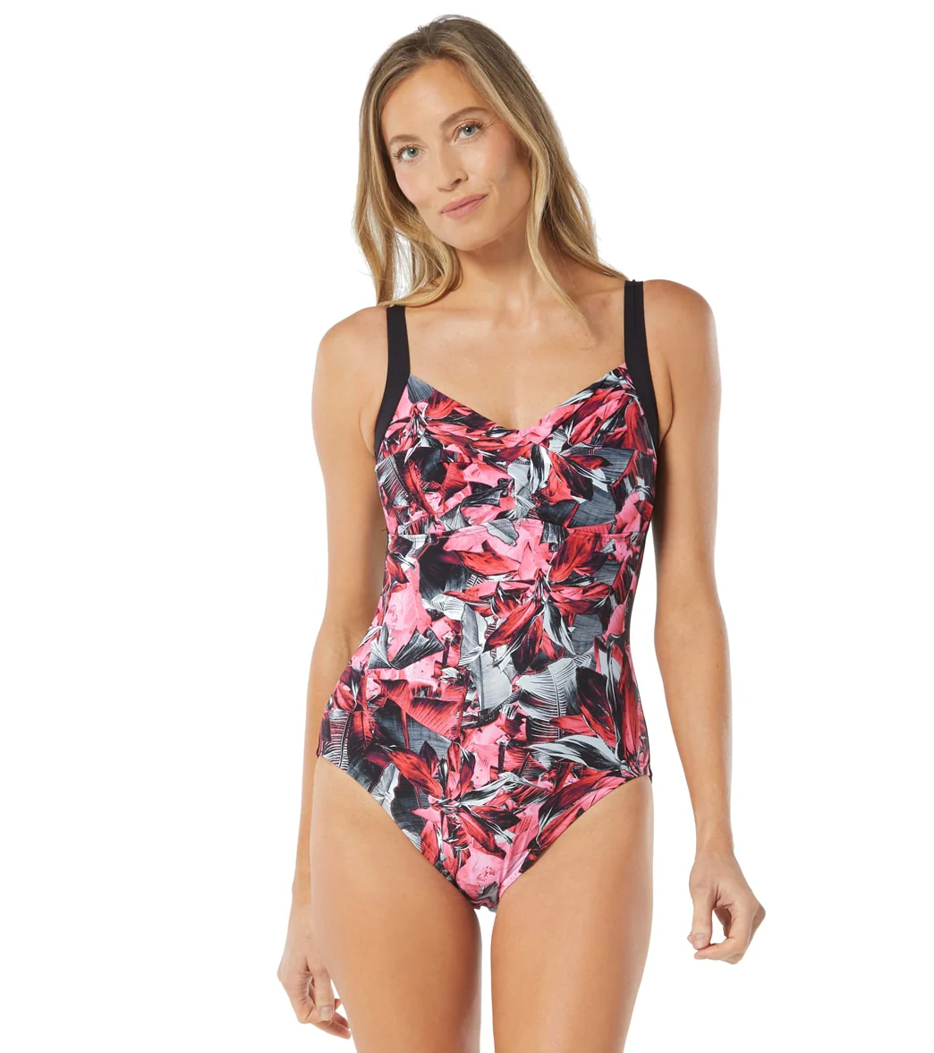 Gabar Women's Chlorine Resistant Water Garden Twist Front Bra One Piece Swimsuit