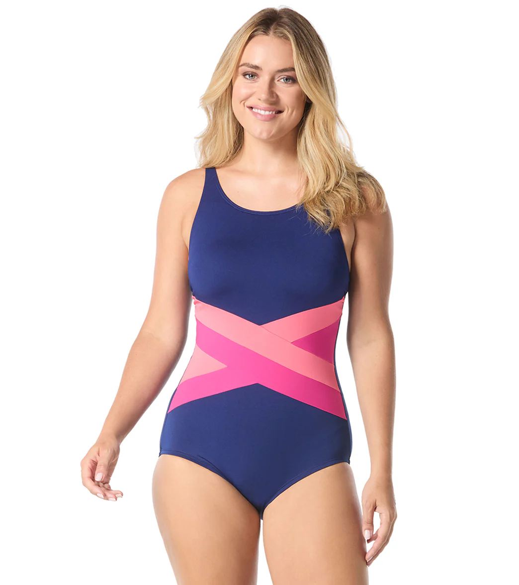 Gabar Women's Mastectomy Chlorine Resistant Color Blocked High Neck One Piece Swimsuit (C/D Cup) - Image 10