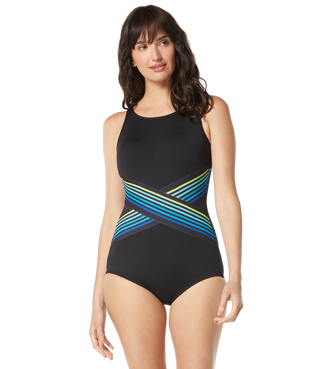 Gabar Women's Retro Stripe Color Block One Piece Swimsuit (C/D Cup) - Image 4