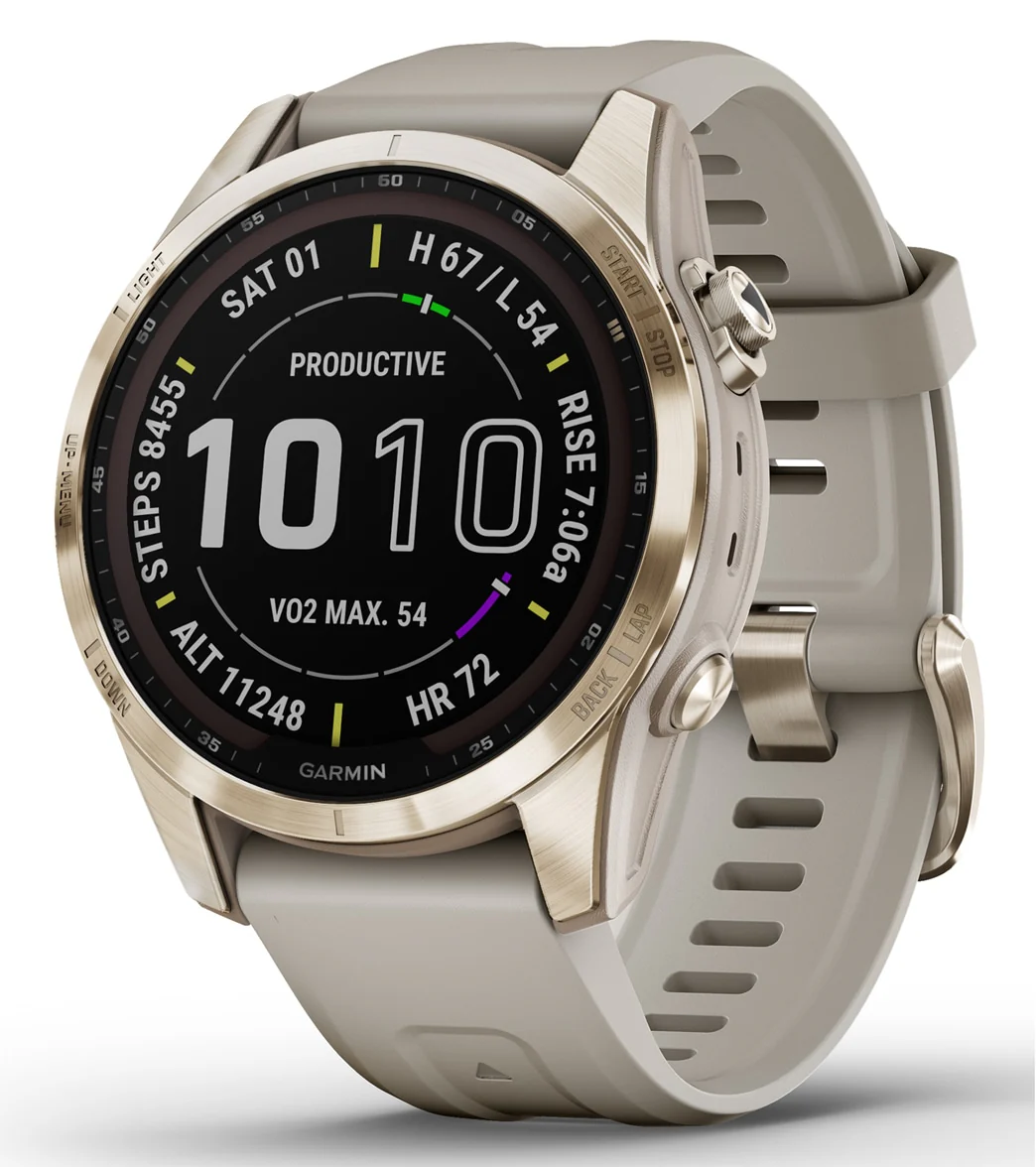 Garmin Fenix 7S Sapphire Solar Cream Gold Titanium/Light Sand Band - Image 13