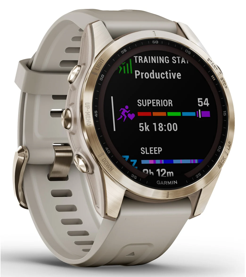 Garmin Fenix 7S Sapphire Solar Cream Gold Titanium/Light Sand Band - Image 3