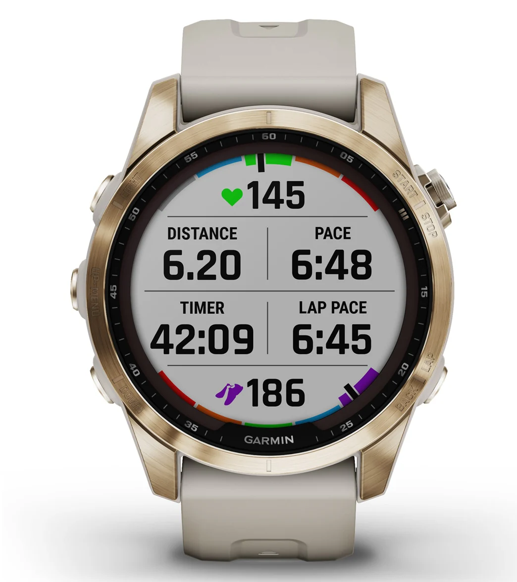 Garmin Fenix 7S Sapphire Solar Cream Gold Titanium/Light Sand Band - Image 9