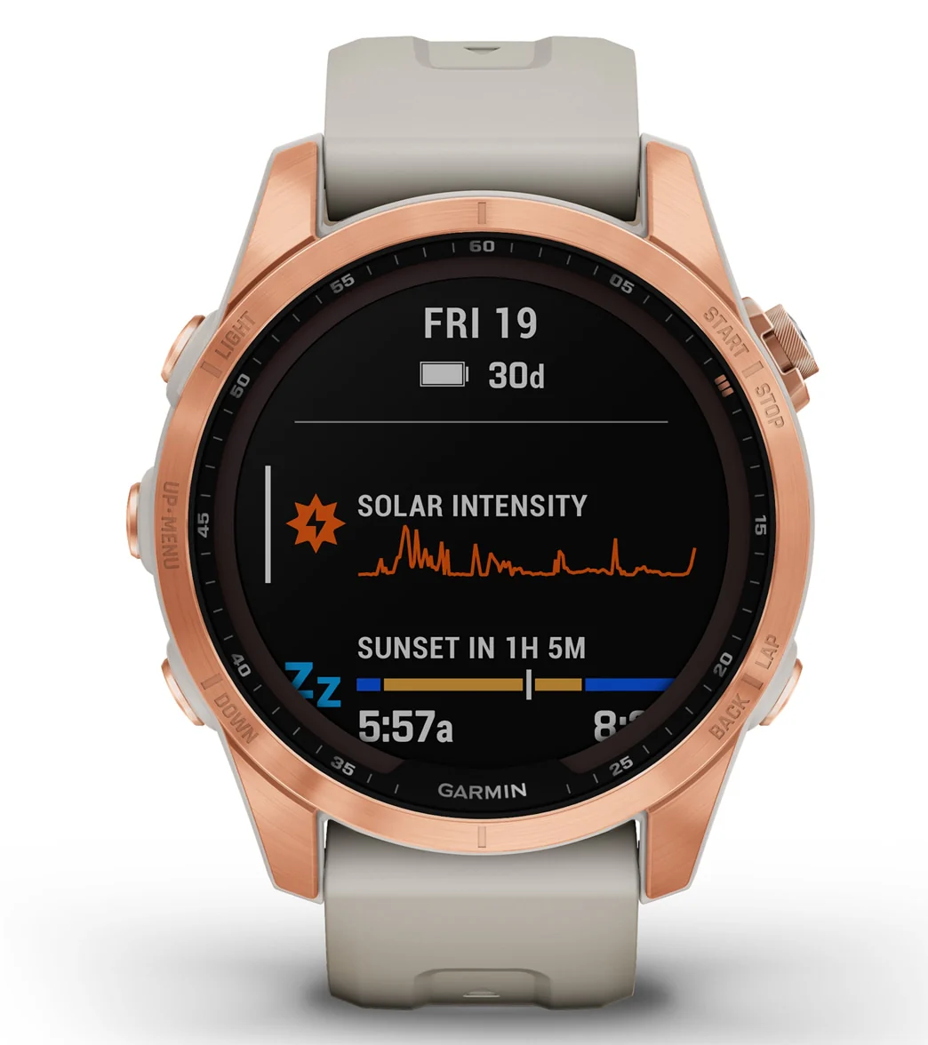 Garmin Fenix 7S Solar Rose Gold/Light Sand Band - Image 2