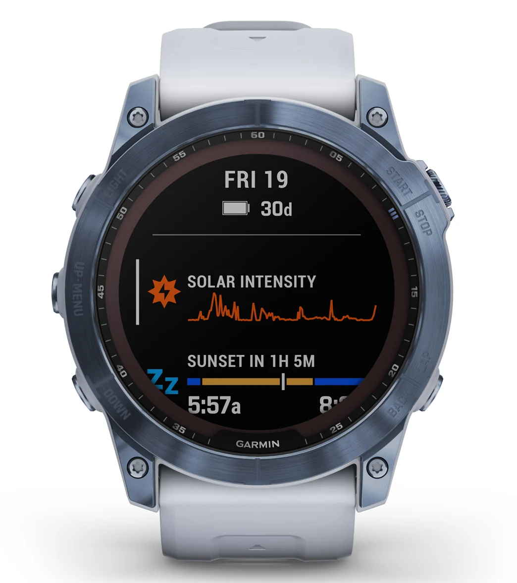 Garmin Fenix 7X Sapphire Solar Mineral Blue DLC Titanium/Whitestone Band - Image 2