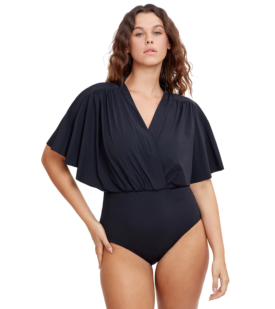 Gottex Modest Women's Solid Surplice Blouson One Piece Swimsuit - Image 7