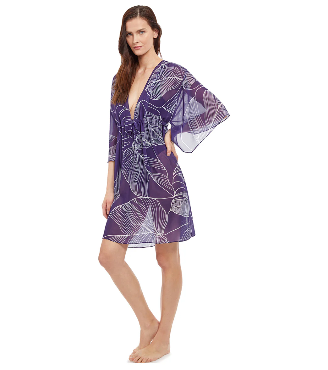 Gottex Women's Natural Essence White Etched Leaf Print Deep V Cover Up Dress - Image 2