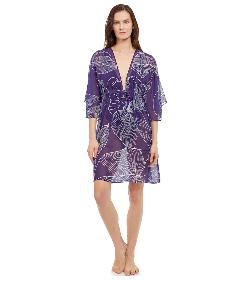 Gottex Women's Natural Essence White Etched Leaf Print Deep V Cover Up Dress - Image 5