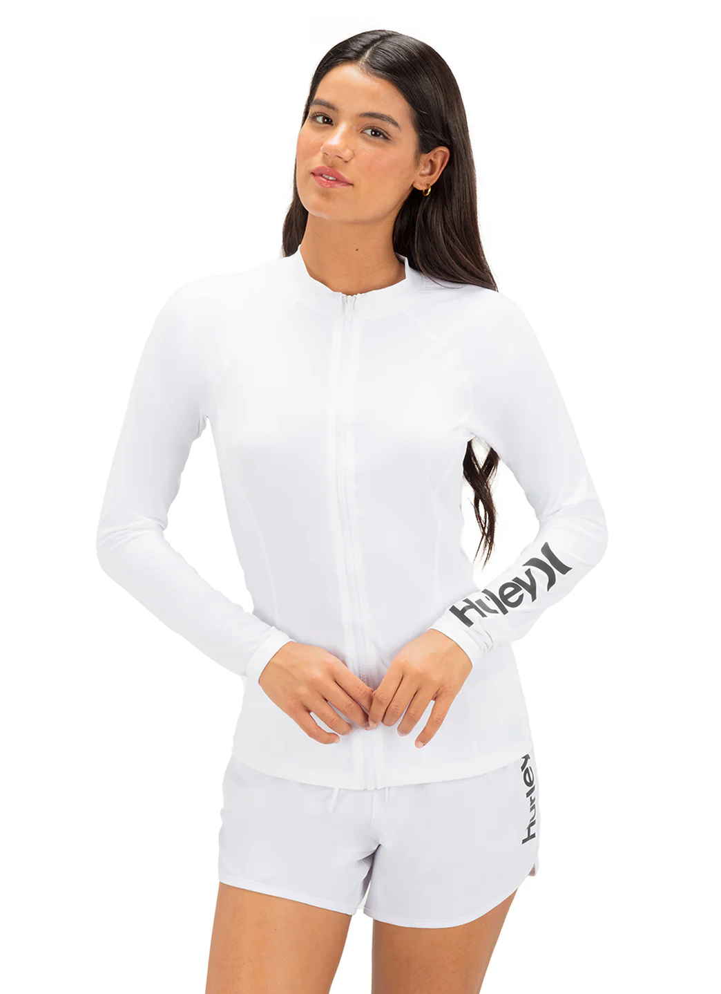 Hurley Women's OAO Solid Zip Front Long Sleeve Rash Guard - Image 2