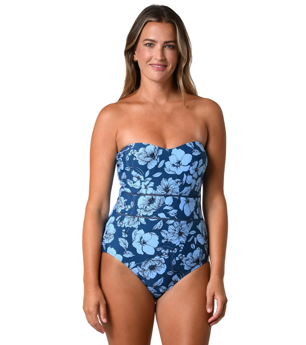 Jantzen Women's Art House Floral Trim Bandeau One Piece Swimsuit - Image 3