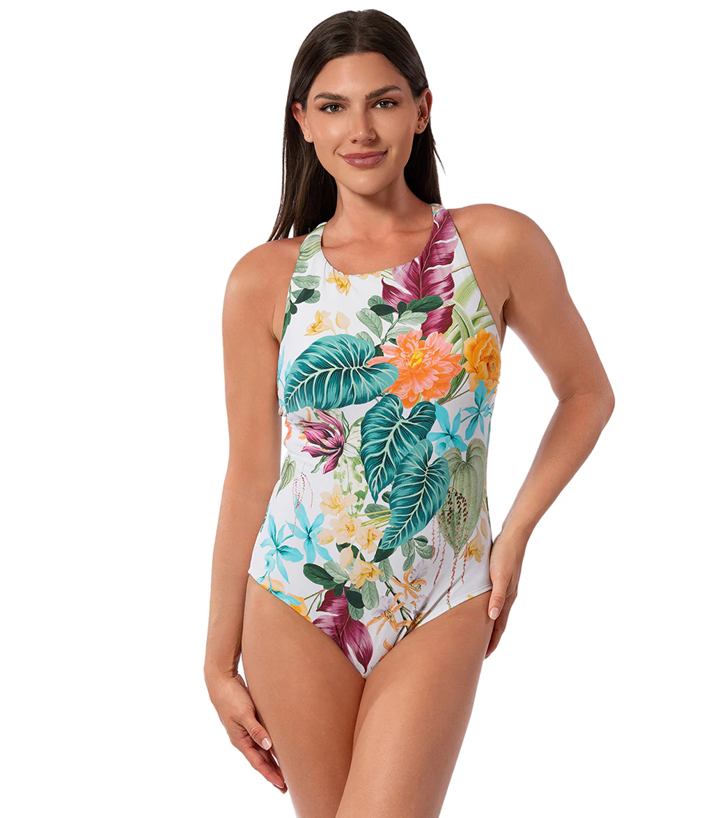 Jantzen Women's Mystic Tropic Layla Cross Back High Neck One Piece Swimsuit - Image 8