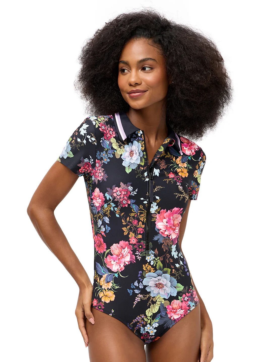 Johnny Was Women's Baccara Short Sleeve Polo One Piece Swimsuit - Image 2