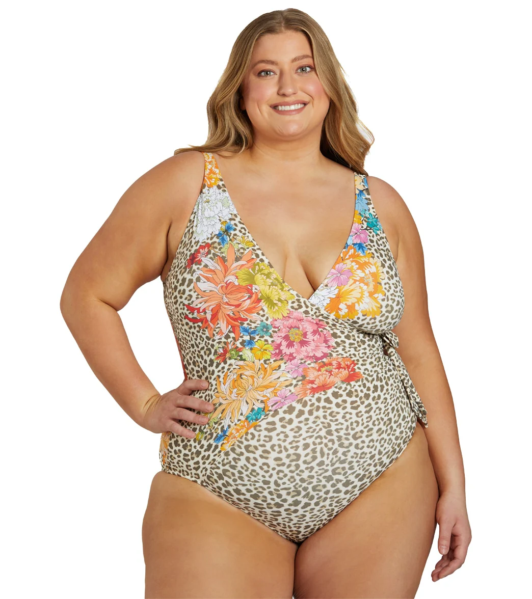 Johnny Was Women's Plus Size Leopard Wrap One Piece Swimsuit - Image 6