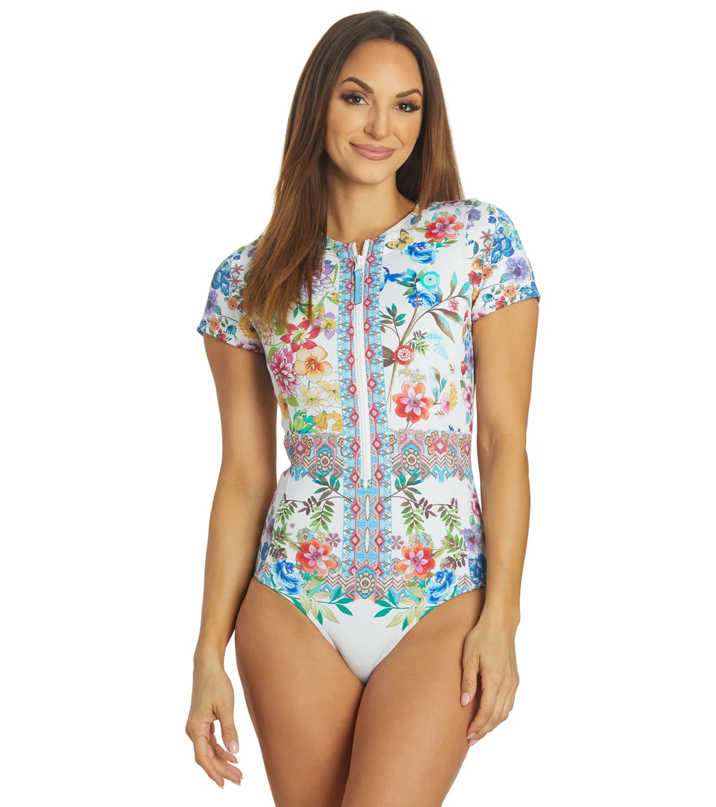 Johnny Was Women's White Surf Dreamer Neoprene One Piece Swimsuit