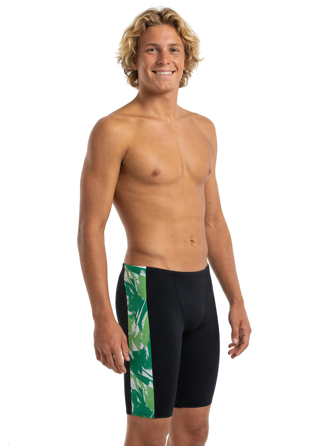 JOLYN Men's Jammer Leaves Spliced Jammer Swimsuit - Image 33