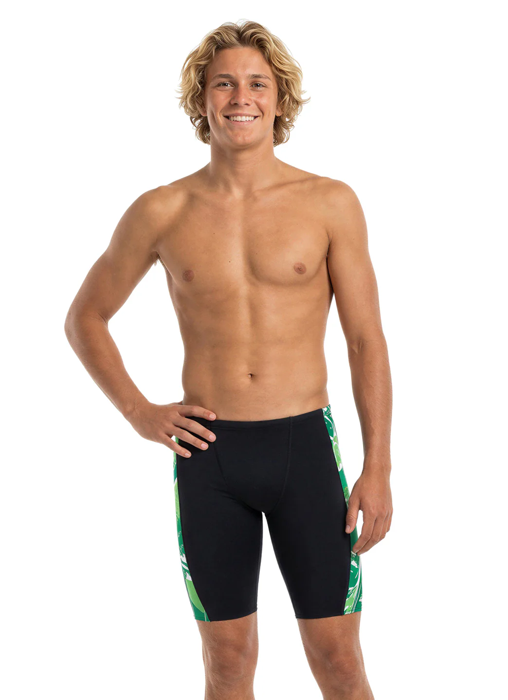 JOLYN Men's Jammer Leaves Spliced Jammer Swimsuit - Image 34