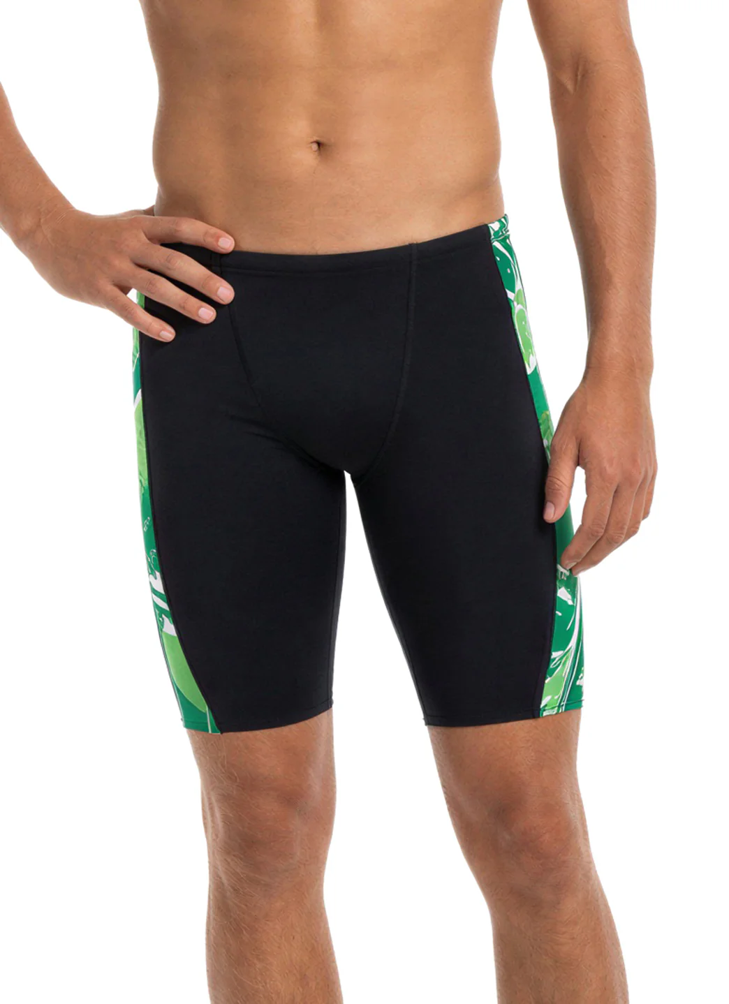 JOLYN Men's Jammer Leaves Spliced Jammer Swimsuit - Image 37