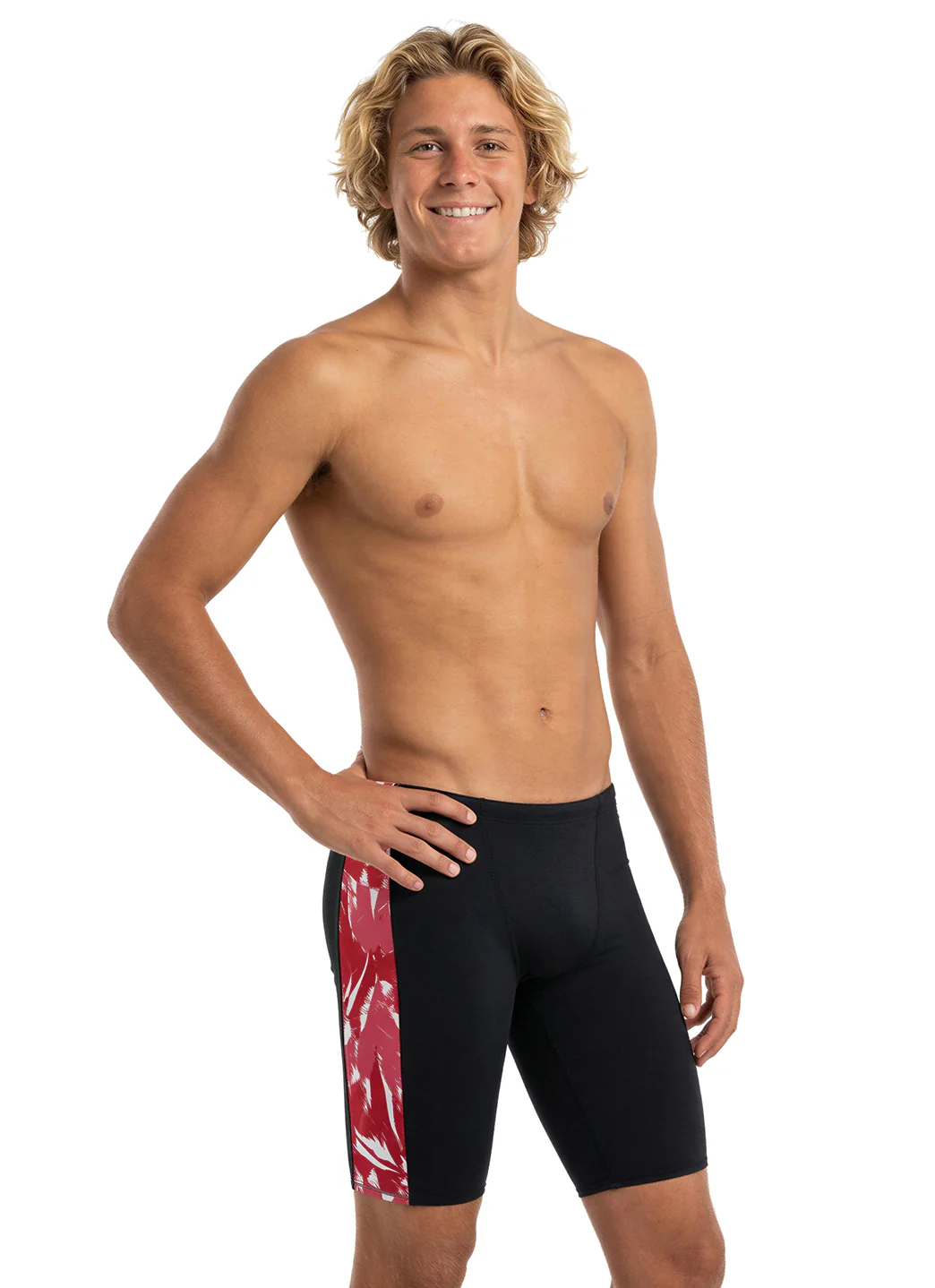 JOLYN Men's Jammer Leaves Spliced Jammer Swimsuit - Image 48