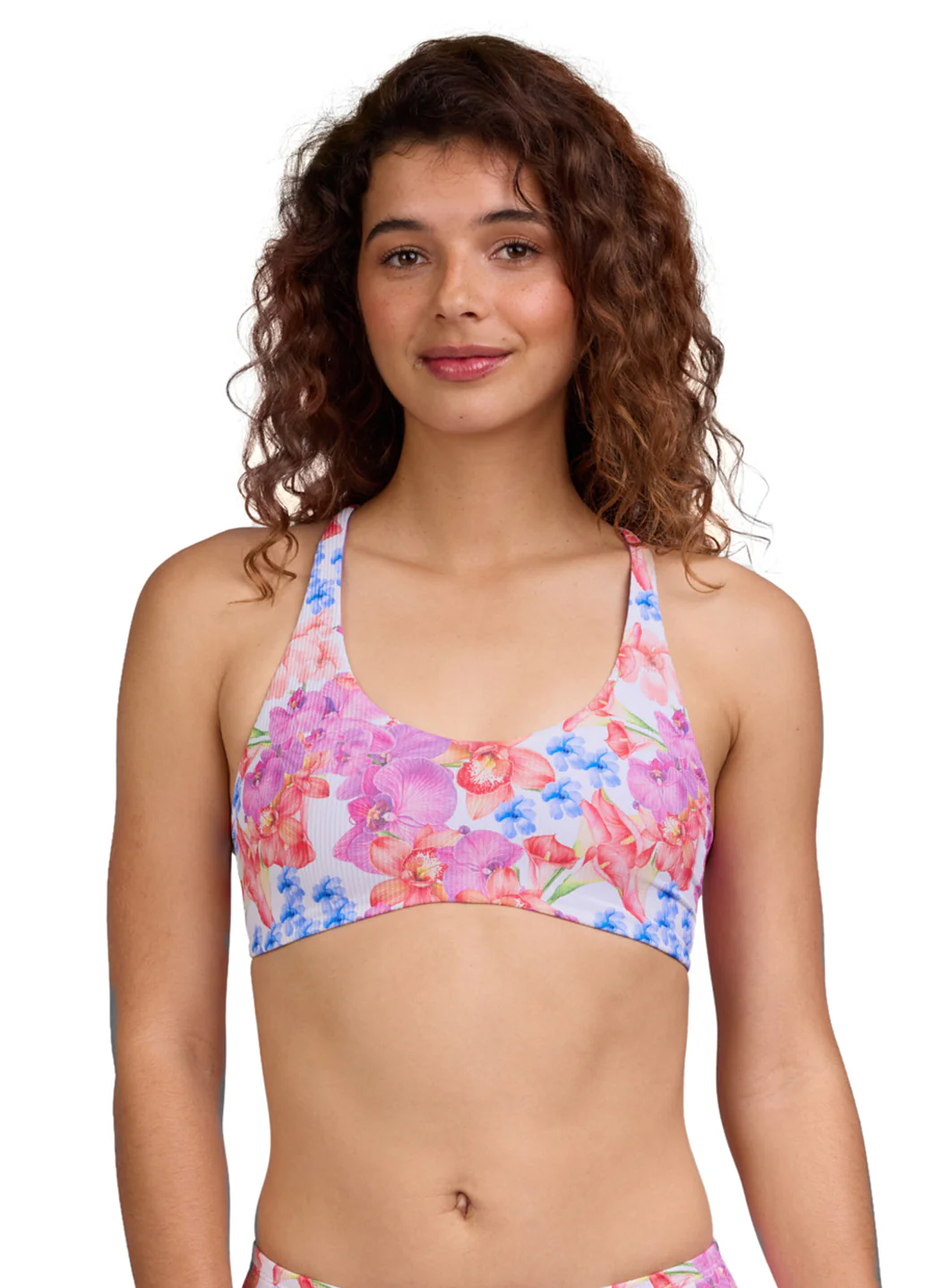JOLYN Women's Blake Orchids RIB Tie-Back Bikini Top