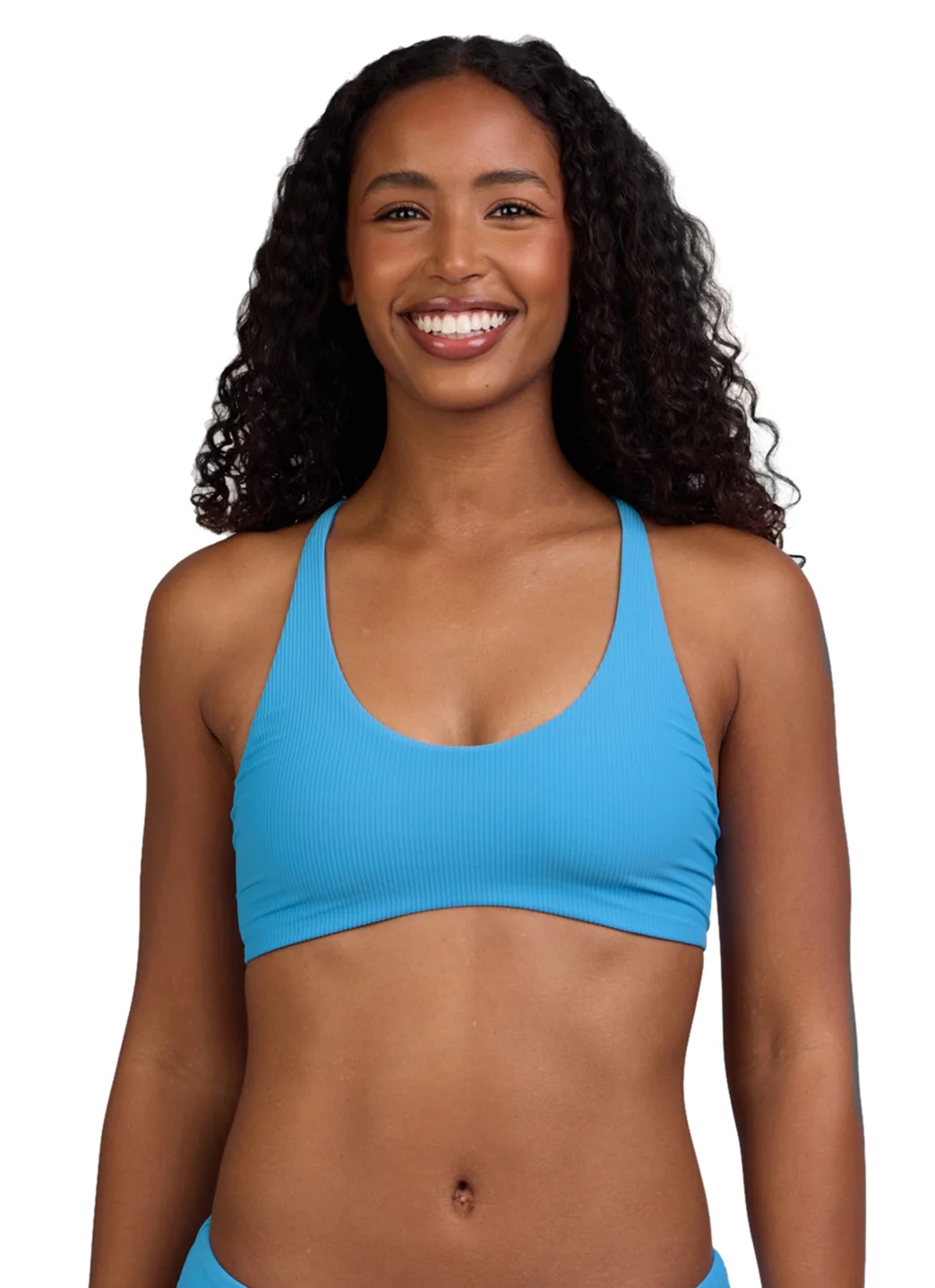 JOLYN Women's Blake Solid Ribbed Tie-Back Bikini Top