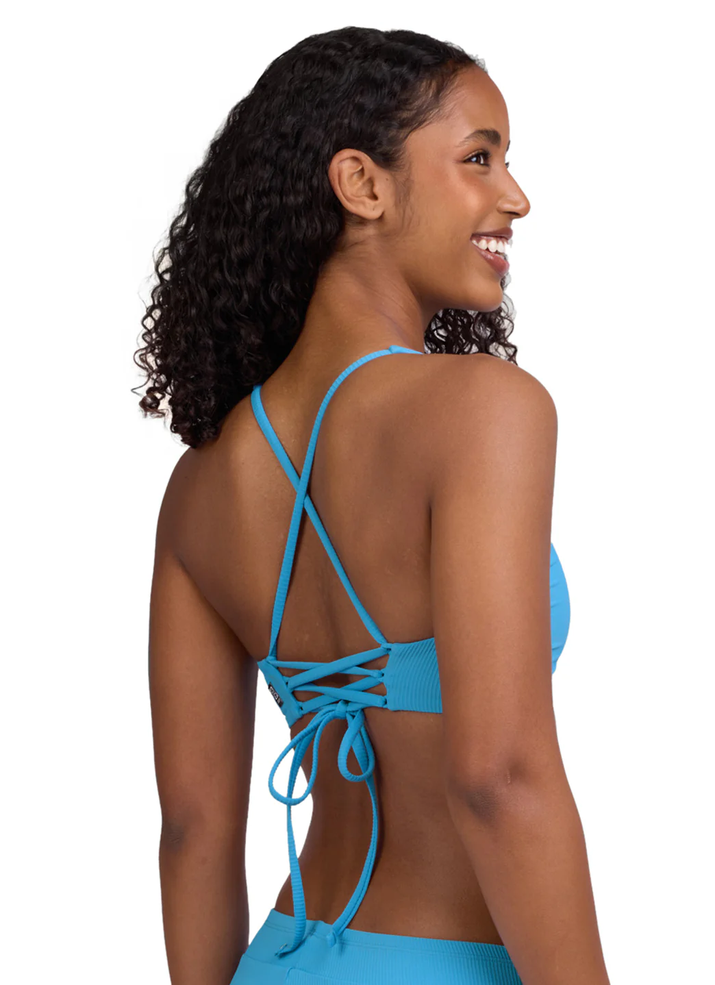 JOLYN Women's Blake Solid Ribbed Tie-Back Bikini Top - Image 3