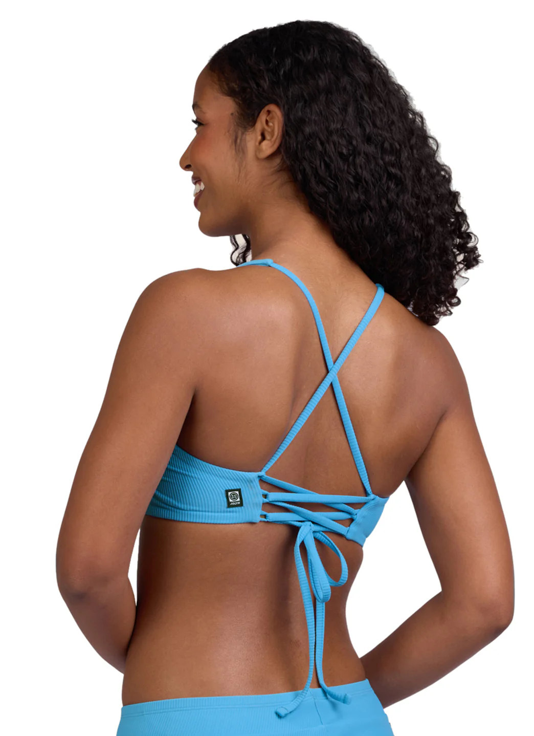 JOLYN Women's Blake Solid Ribbed Tie-Back Bikini Top - Image 5