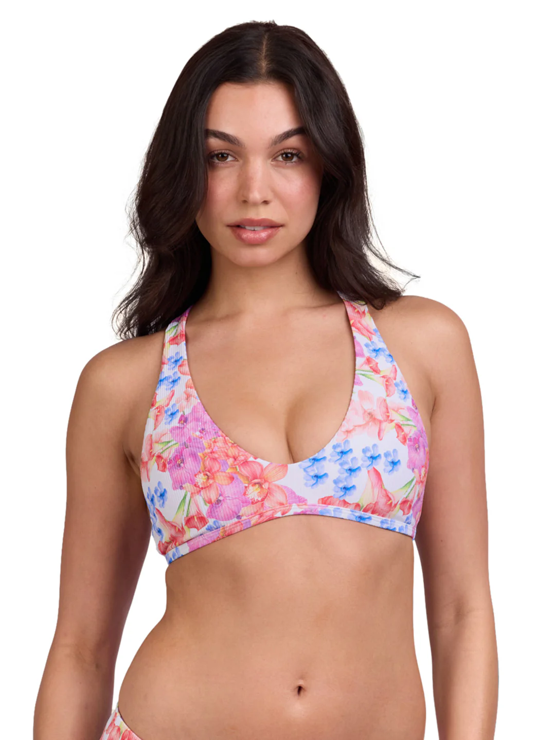 JOLYN Women's Doris Orchids Ribbed Racerback Bikini Top - Image 2