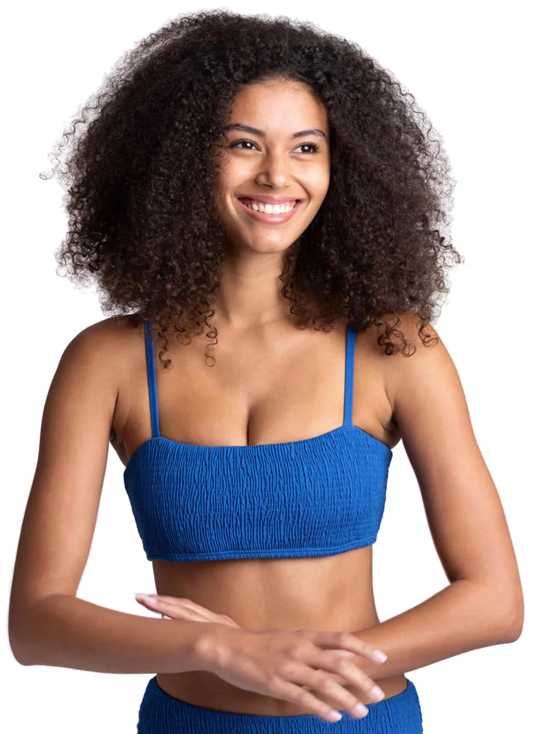 JOLYN Women's Eva Solid Smocked Bandeau Adjustable Bikini Top - Image 2