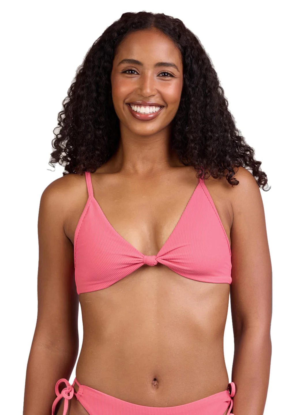 JOLYN Women's Faye Solid Ribbed Front Knot Bikini Top - Image 3