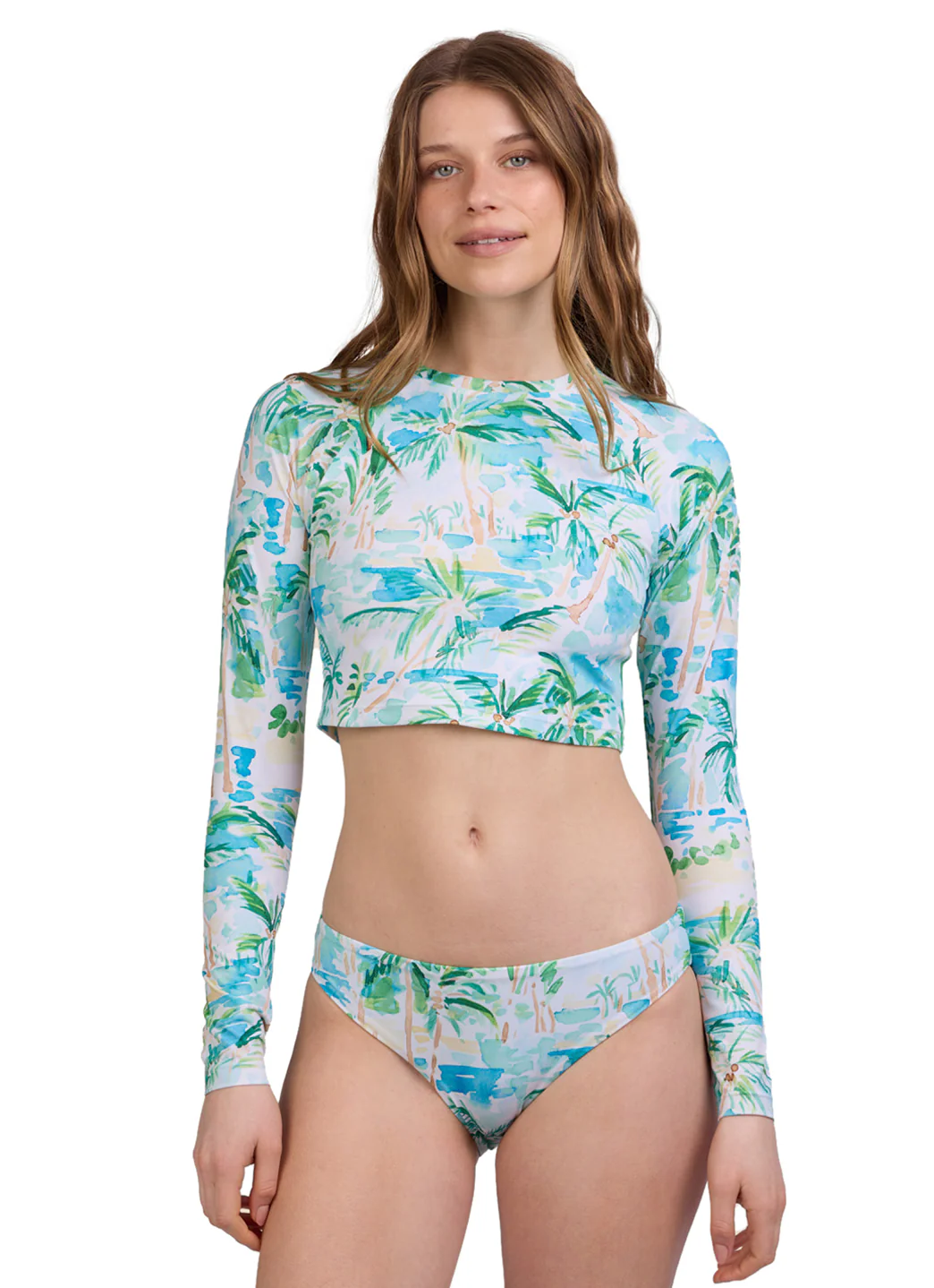 JOLYN Women's Moana Cocopalm Long Sleeve Crop Swim Shirt - Image 3