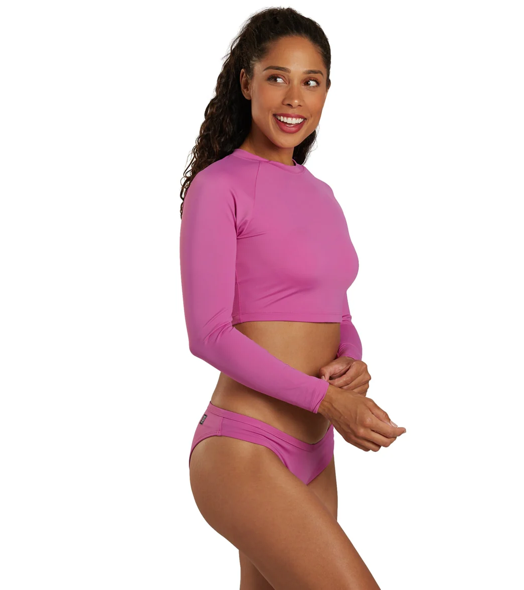 JOLYN Women's Moana Solid Long Sleeve Crop Swim Shirt - Image 2