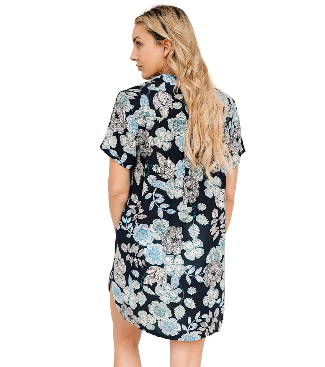 J.Valdi Women's Blooms Short Sleeve Lace Neck Tunic Cover Up - Image 2