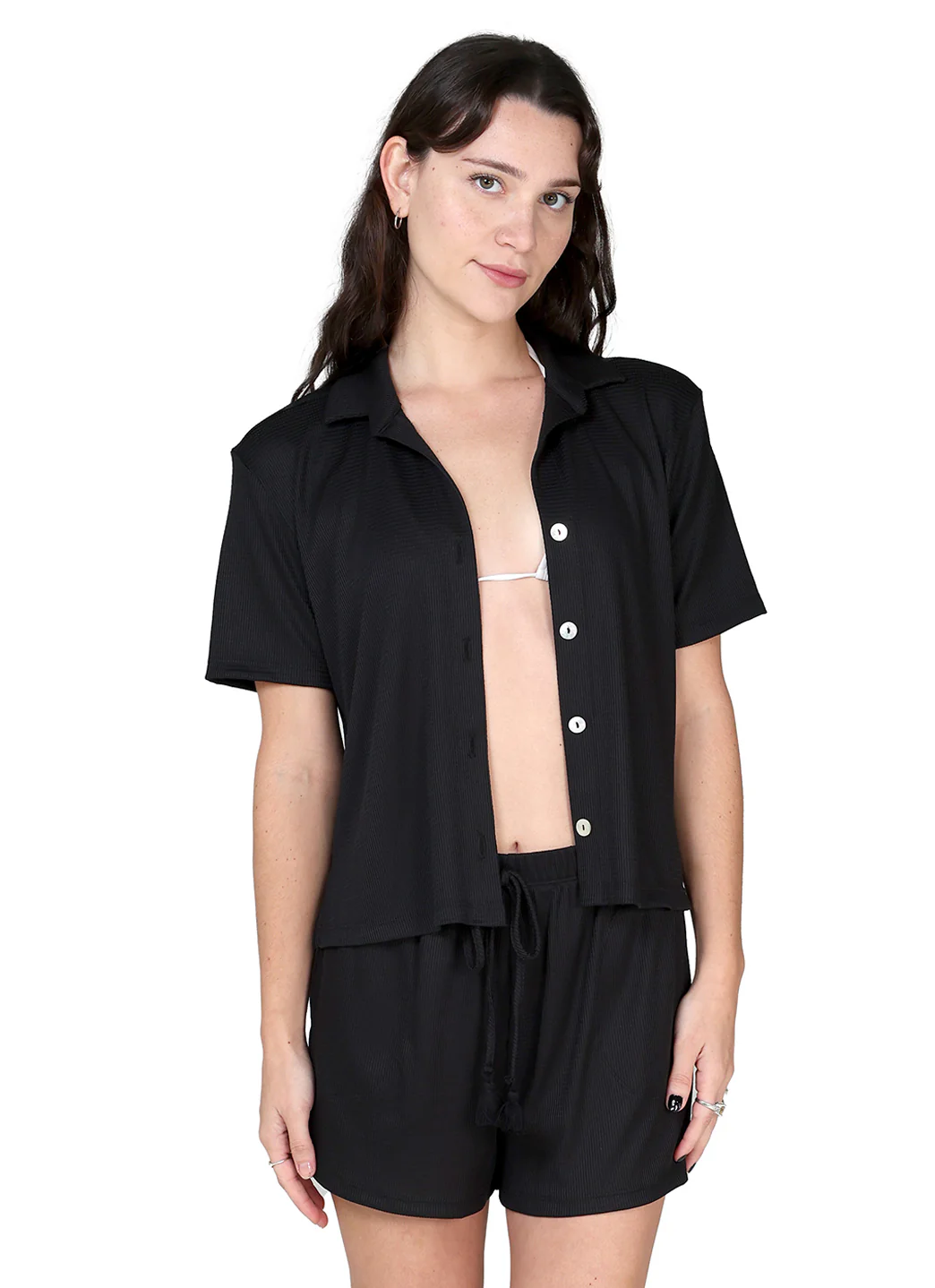 J.Valdi Women's Bondi Short Sleeve Button Down Cover Up Shirt - Image 2