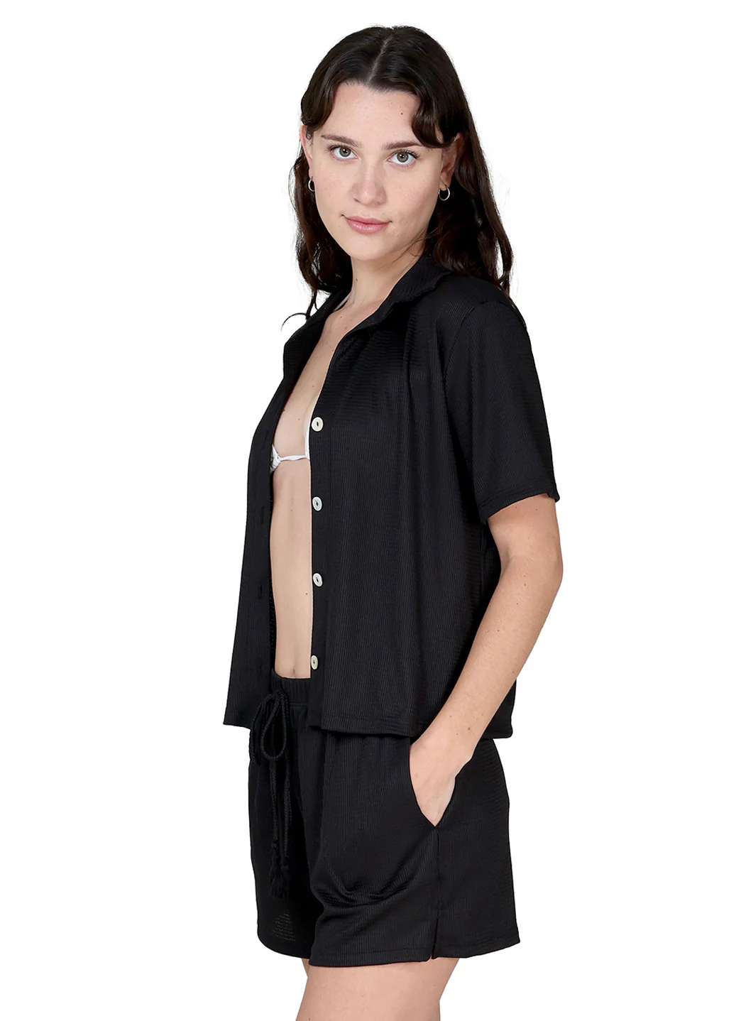 J.Valdi Women's Bondi Short Sleeve Button Down Cover Up Shirt - Image 4