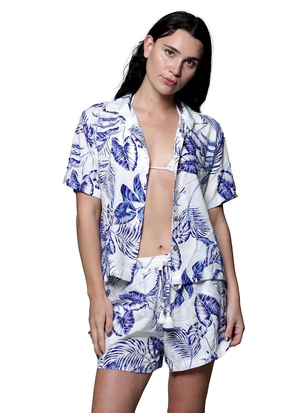 J.Valdi Women's Del Cabo Short Sleeve Button Down Cover Up Shirt - Image 2