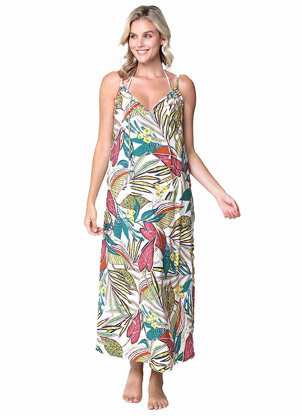 J.Valdi Women's Funky Palm Strappy Tie Front Maxi Cover Up Dress - Image 2