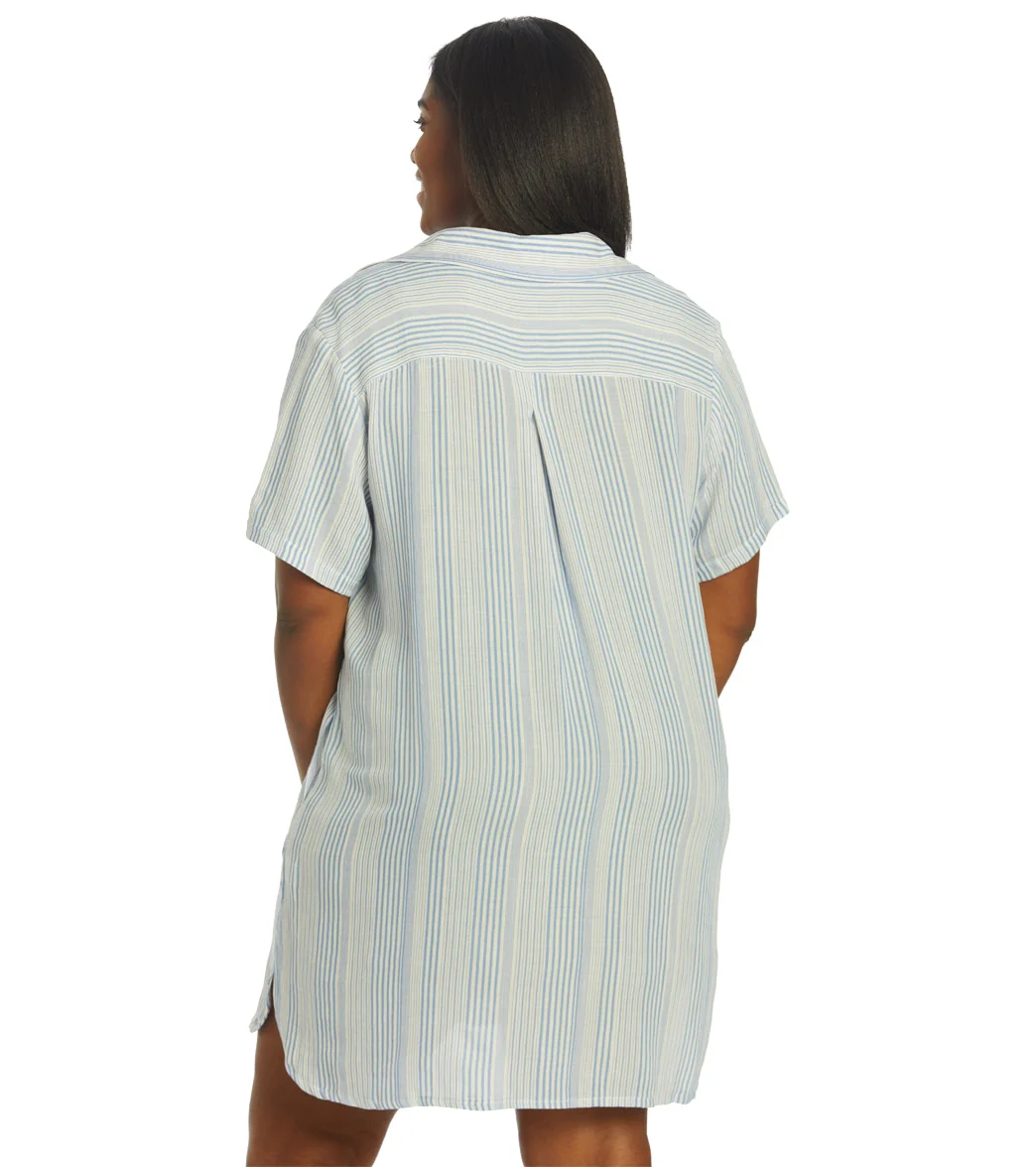 J.Valdi Women's Plus Size Cozumel Short Sleeve Lace Neck Big Shirt Cover Up - Image 3