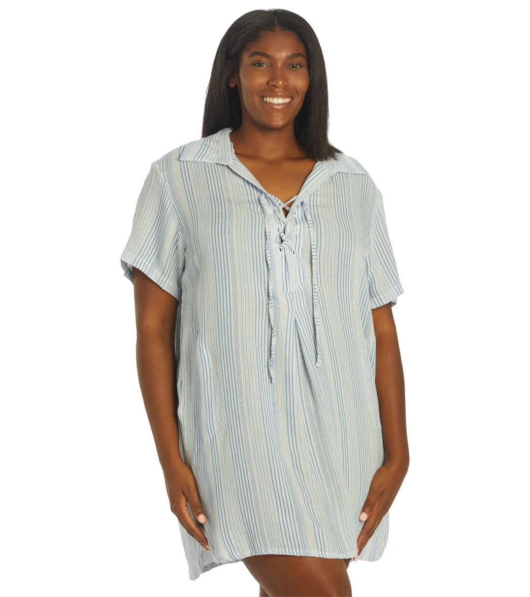 J.Valdi Women's Plus Size Cozumel Short Sleeve Lace Neck Big Shirt Cover Up - Image 4