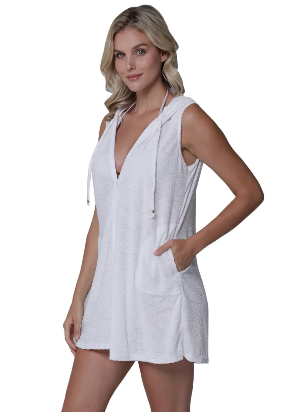 J.Valdi Women's Plus Size Santorini Sleeveless Full Zip Hoodie Cover Up - Image 4
