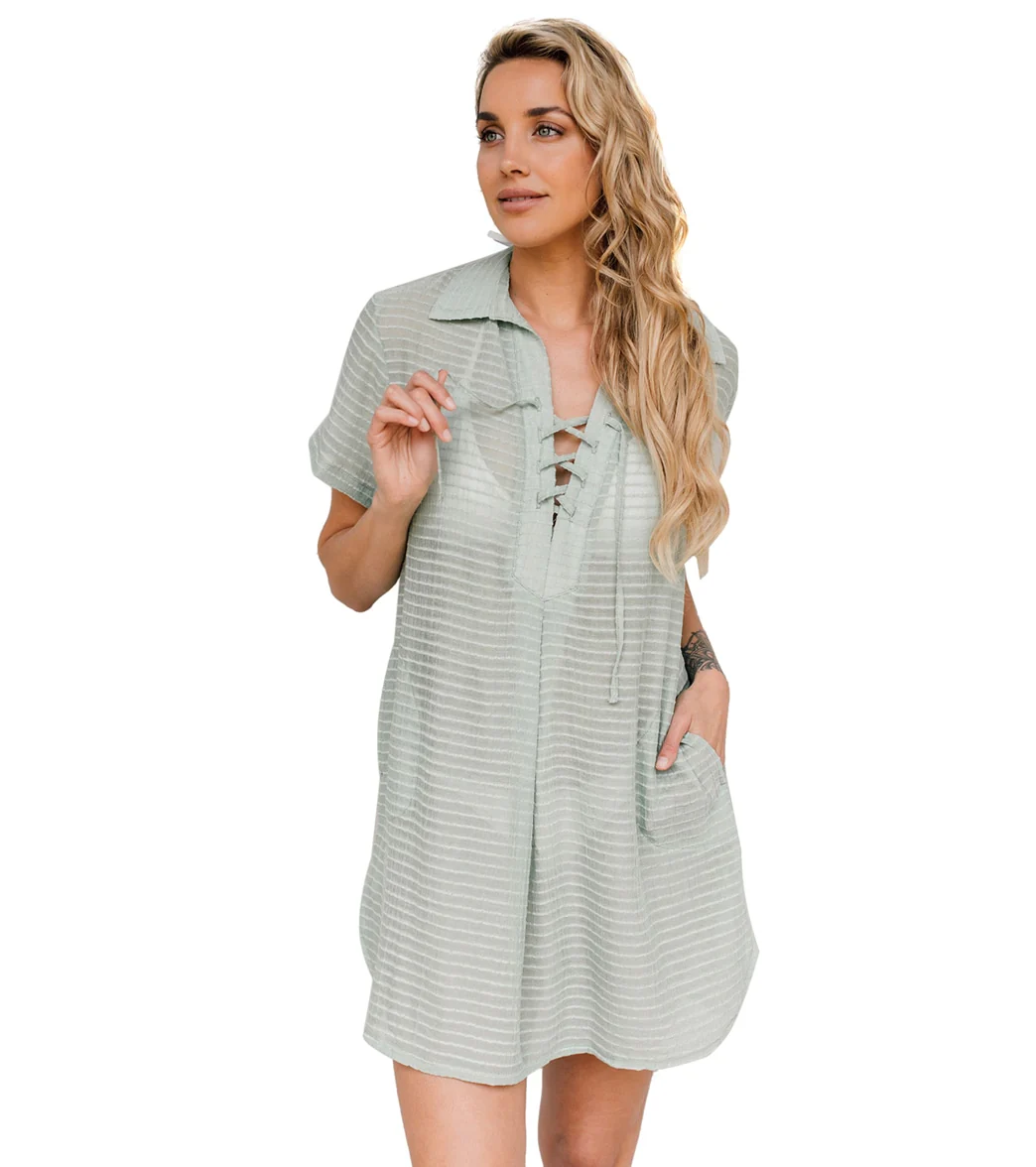 J.Valdi Women's Santa Barbara Short Sleeve Laceup Big Shirt Cover Up - Image 10