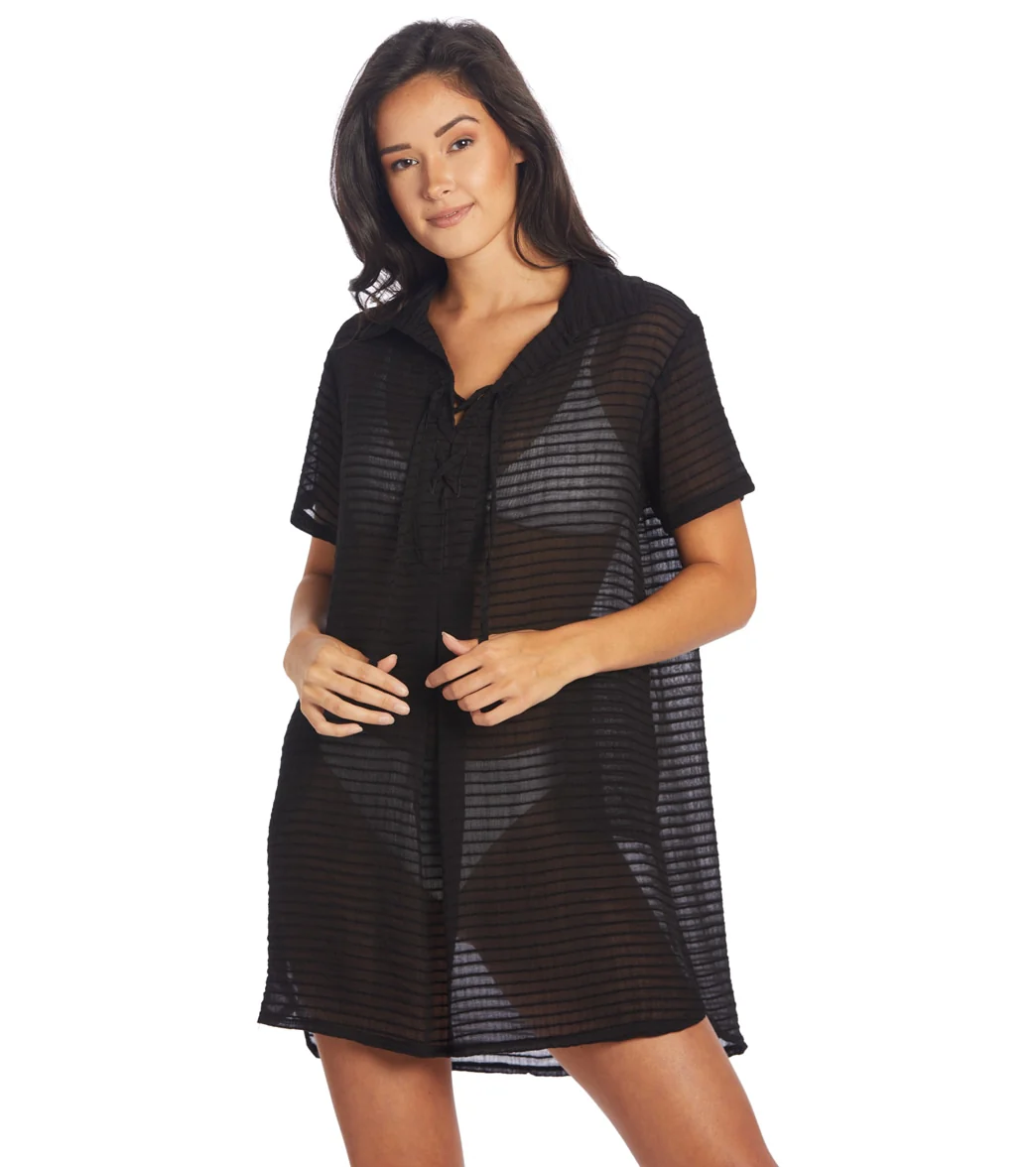 J.Valdi Women's Santa Barbara Short Sleeve Laceup Big Shirt Cover Up - Image 2