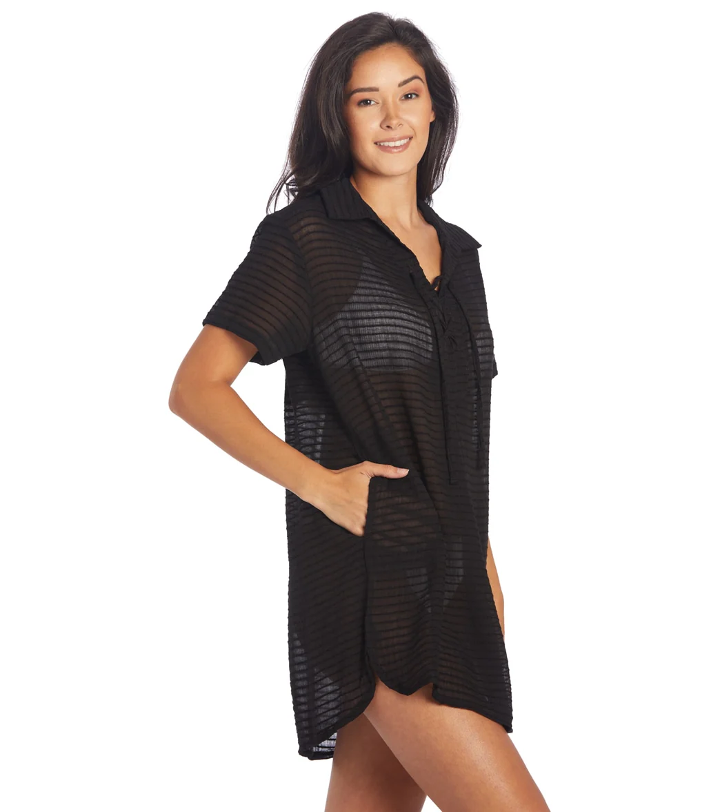 J.Valdi Women's Santa Barbara Short Sleeve Laceup Big Shirt Cover Up - Image 4