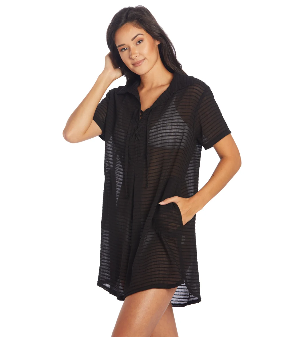 J.Valdi Women's Santa Barbara Short Sleeve Laceup Big Shirt Cover Up - Image 7