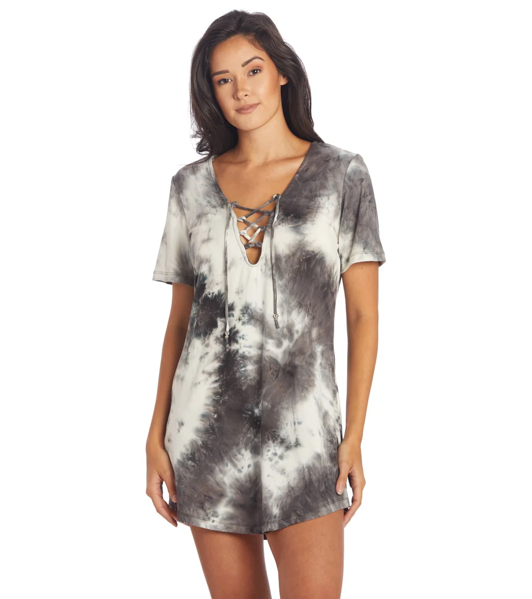J.Valdi Women's Tie Dye Short Sleeve Lace Neck Tunic Cover Up - Image 7