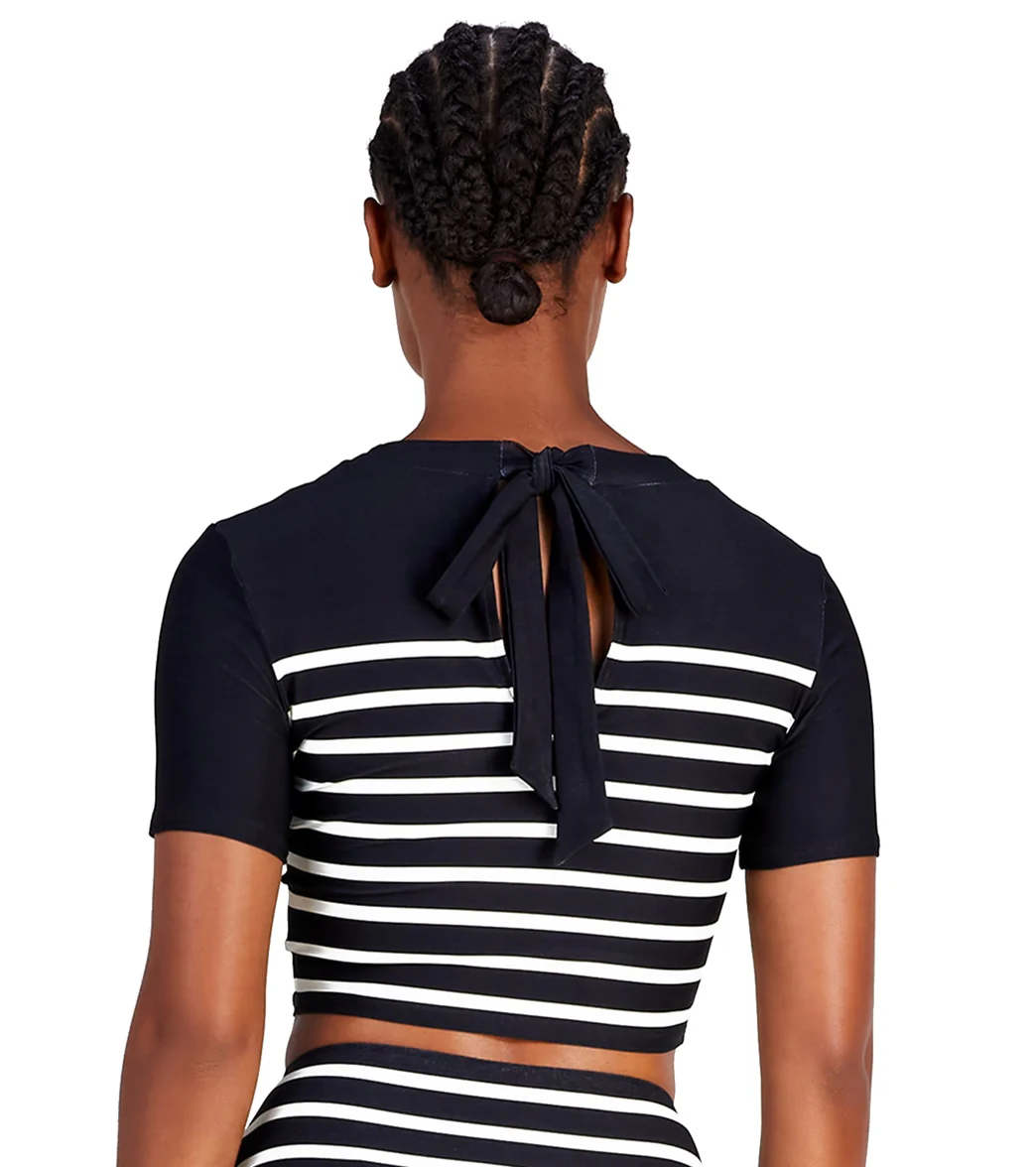 Kate Spade New York Women's Breton Stripe Tie Back Short Sleeve Rash Guard Top - Image 2