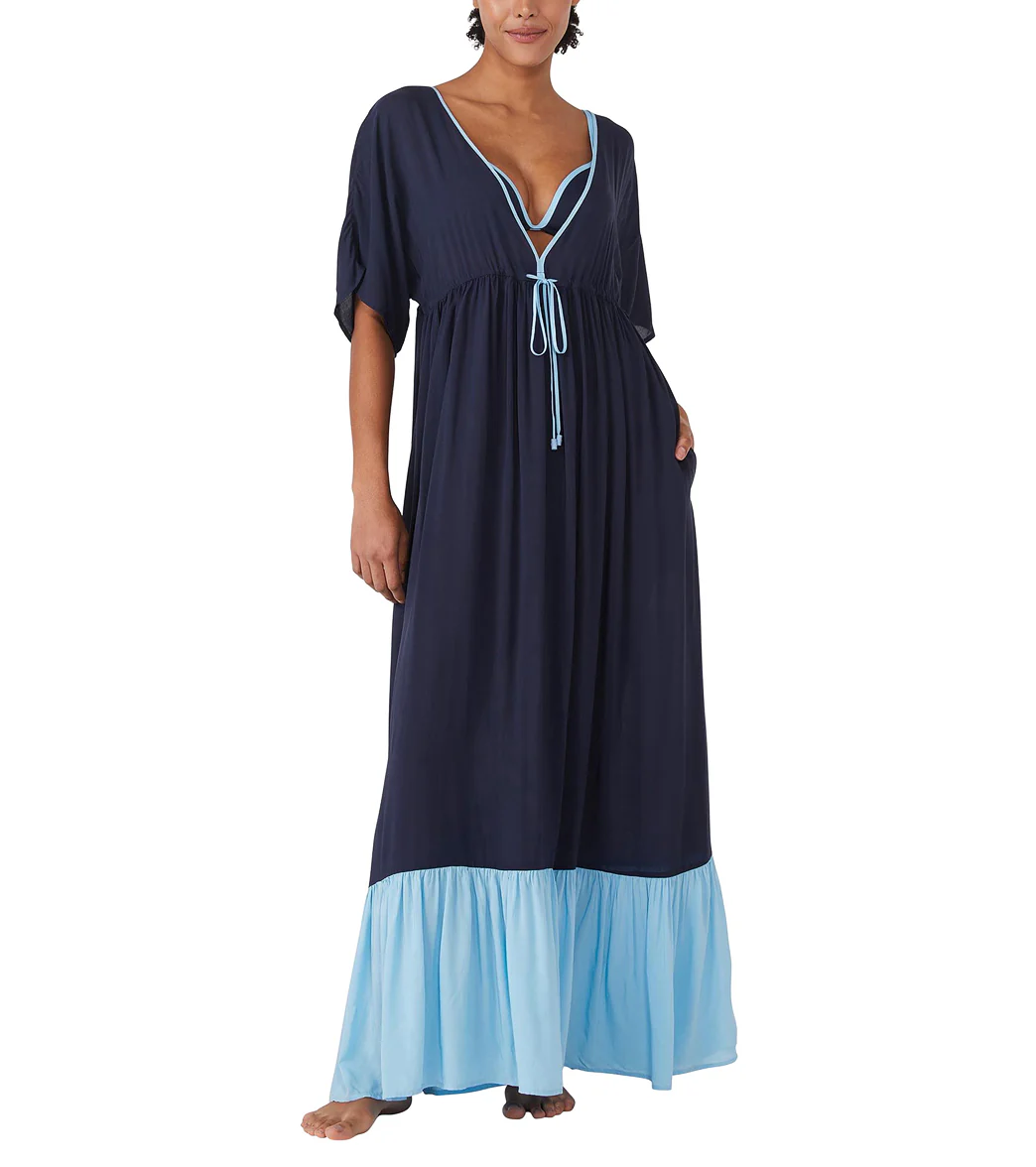 Kate Spade New York Women's Contrast Solid Midi Tiered Cover Up Dress