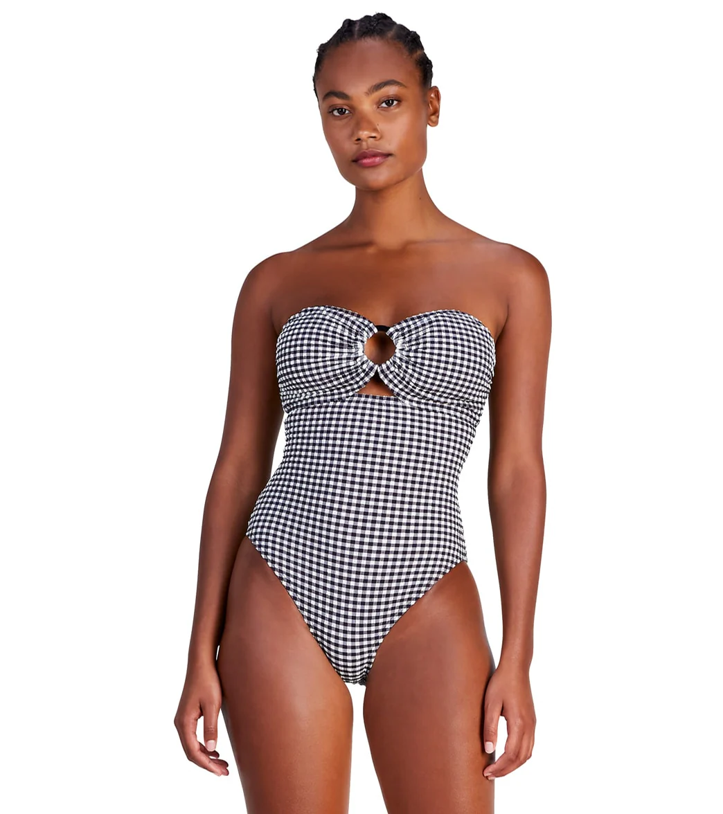 Kate Spade New York Women's Gingham Ring Bandeau One Piece Swimsuit